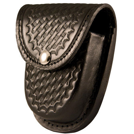 Boston Leather Rounded Bottom XL Handcuff Case with Snap Closure, Black Weave