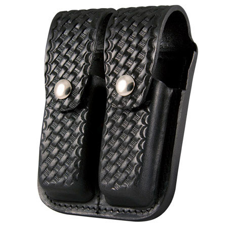 Boston Leather Double Magazine Pouch, Black Basket Weave