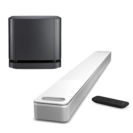 Bose Smart Soundbar 900, White with Bass Module 500 for Soundbar, Black