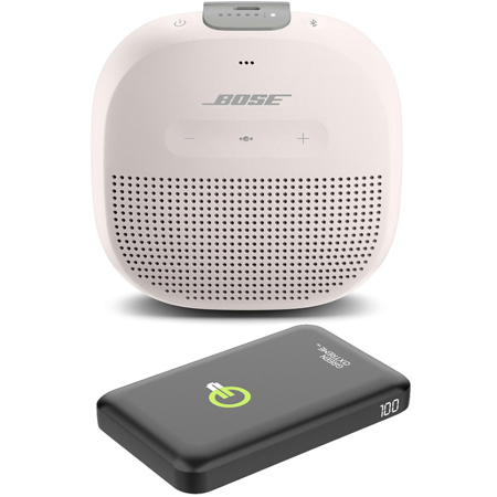 Bose SoundLink Micro Bluetooth Speaker, White Smoke, Bundle with Power Bank Charger
