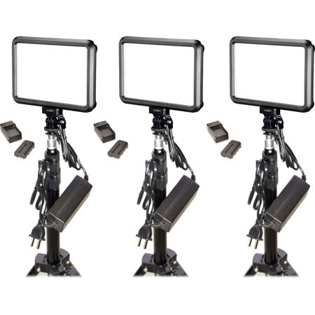 Bescor Specter Slim Line Bi-Color 3-Light Kit with Battery & Charger