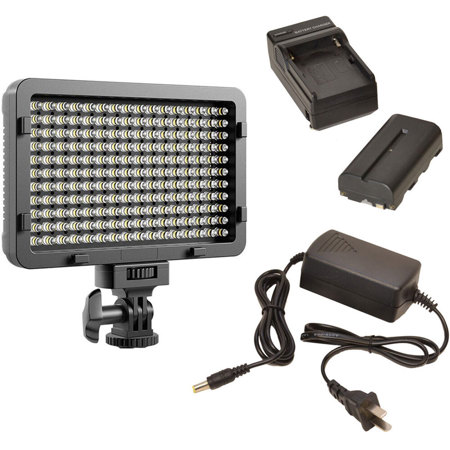 Bescor WAFFLE 300W 176 Daylight Bulb LED On-Camera Light Kit with Battery, Charger, AC Adapter