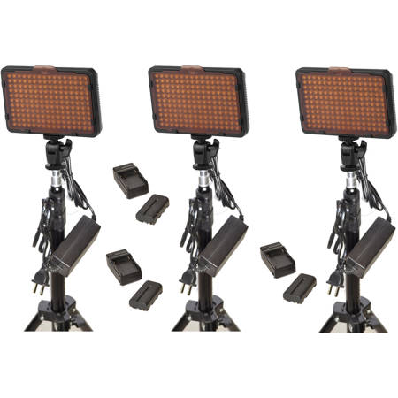 Bescor WAFFLEK Triple 300W 176 Daylight Bulb LED Studio Light Kit with 3x L-Series/NPF Battery & Charger