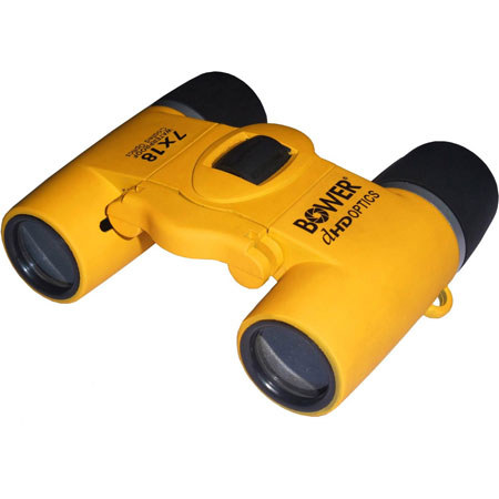 Bower 7x18mm Roof Prism Binocular, 8.9 Degree Angle of View, Yellow
