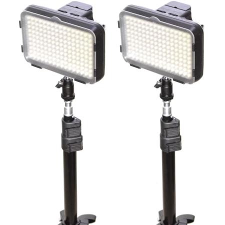 Bescor XT160 Bi-Color LED On-Camera 2-Light Kit with LS180 Stands, BP18W Batteries and AC12V2 Adapters
