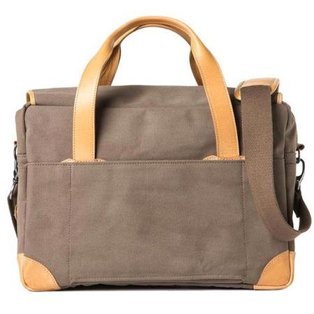 Barber Shop Messenger Bob Cut Media Bag, Medium, Sand Canvas & Brown Leather