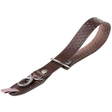 Barber Shop Razor Cut Camera Wrist Strap, Perforated Dark Brown Leather