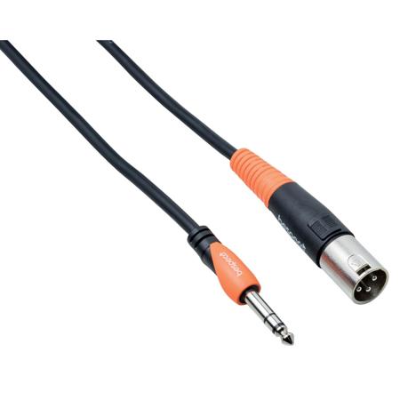 Bespeco 30' XLR Male to 1/4" Stereo Jack Cable for Active Speakers, Black/Orange