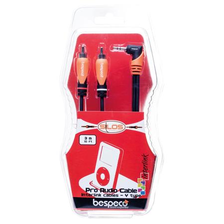 Bespeco 6' Right Angle 3.5mm Stereo Jack to 2x RCA Male Cable, Black/Orange