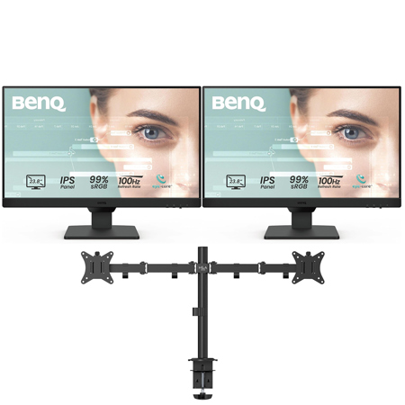 BenQ GW2490 100Hz Gaming Computer Monitor 24" FHD 1920x1080p, IPS, Eye-Care Tech, Low Blue Light, Anti-Glare, Adaptive Brightness, Built-in Speakers, DisplayPort, HDMI + H&A Heavy Dual Monitor Stand