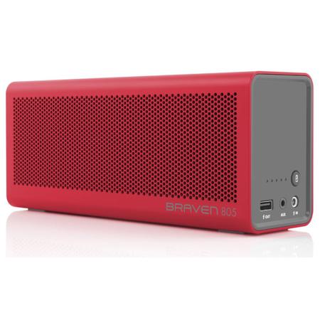 Braven 805 Wireless Bluetooth Speaker with Built-in Mic, Single, Red/Gray