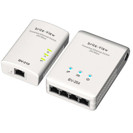 Brite View 200Mbps Powerline AV Network Adapter Kit,1-Port Bridge/4-Port Switch