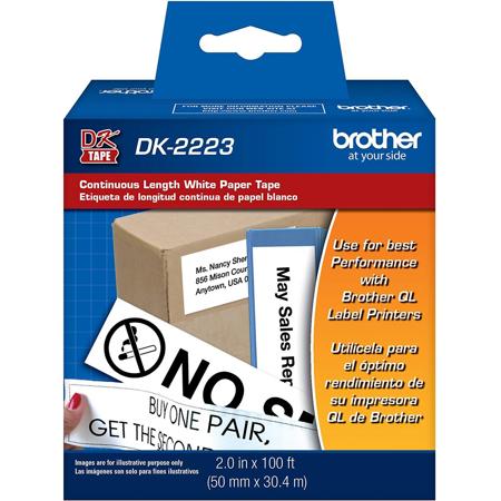 Brother 2"x100' Continuous Length Paper Tape for QL Label Printers, Black on White