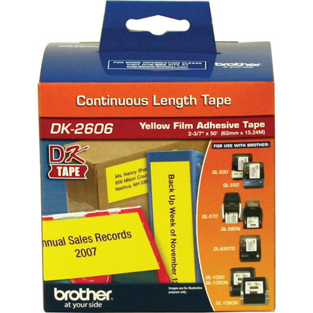 Brother DK2606 2.4" x 50ft Black on Yellow Continuous Length Film Tape
