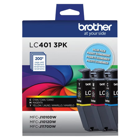 Brother LC401 Genuine Ink Cartridge for MFC-J1010DW,MFC-J1012DW,MFC-J1170DW Multicolor Standard Capacity 3-Pack