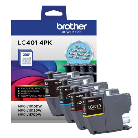Brother LC401 Genuine Ink Cartridge for MFC-J1010DW,MFC-J1012DW,MFC-J1170DW Multicolor Standard Capacity 4-Pack
