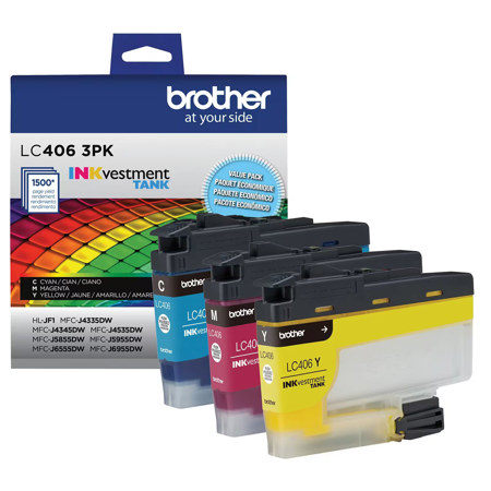 Brother LC406 Genuine INKvestment Tank Ink Cartridge Multicolor Standard Capacity 3-Pack