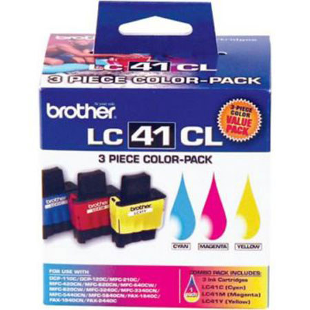 Brother LC41CL3PKS Cyan/Magenta/Yellow Ink Cartridge, 3 Pack