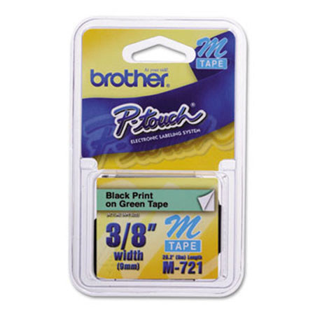 Brother 0.35" Black On Green Labeling Tape, 26.2' Roll