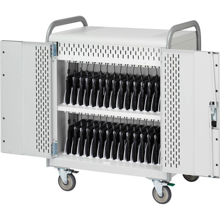 Bretford Pulse L MDMLAP30 30-Unit Laptop Storage and Charge Cart with Rear Access Double Doors, Aluminum Handles, Concrete Powder Paint
