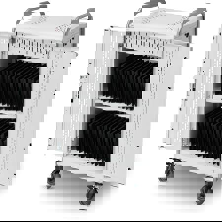 Bretford 30 Unit Tablet Storage and Charging Cart with Charging Plugs at 90 Degree Angle