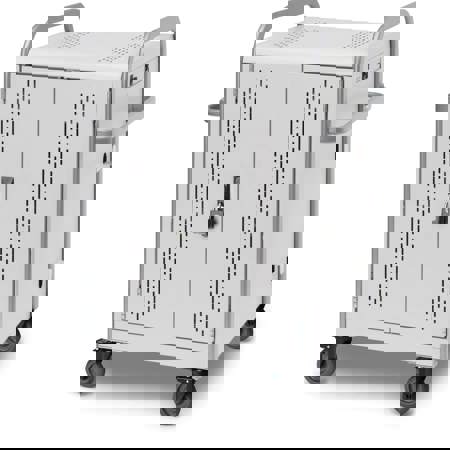 Bretford 30 Unit Tablet Storage and Charging Cart with Plugs at 90 Degree Angle