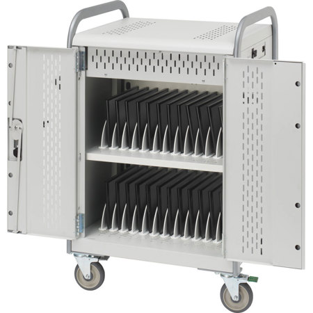 Bretford Pulse M MDMTAB36BP 36-Unit Storage and Charge Cart with Rear Access Back Panel for Chromebooks/Tablets/Laptops and Ultrabooks, Aluminum Handles, Concrete Paint