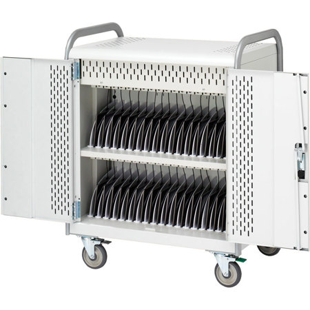 Bretford Pulse M MDMTAB36 36-Unit Storage and Charge Cart with Rear Access Double Doors for Chromebooks/Tablets/Laptops and Ultrabooks, Aluminum Handles, Concrete Paint