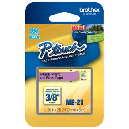 Brother 9mm (0.35") Black on Pink Non-Laminated Tape