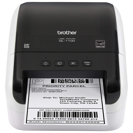 Brother QL1100 Wide Format Professional Label Printer, 4.09" Label Width, 69 Labels Per Min Print Speed, 300x300 dpi Resolution, Black & White