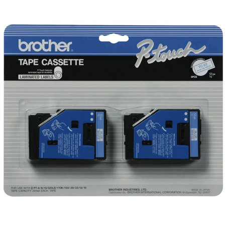 Brother 0.47" Blue On White Tape for P-Touch Labelers, 25.2 ft, 2 Pack