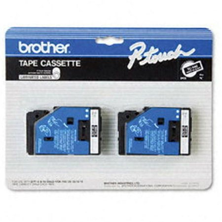 Brother 0.35" White On Black Tape for P-Touch Labelers, 25.2 ft, 2 Pack