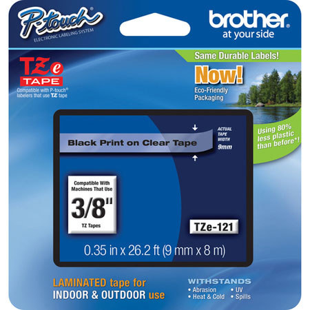 Brother 0.35" Black on Clear Tape for P-Touch (26.2 ft)