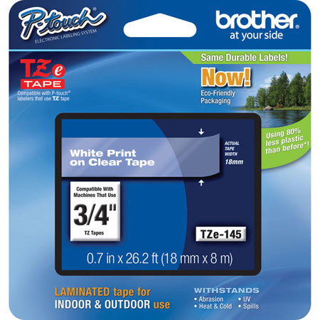 Brother TZe145 18mm (0.7") White on Clear Tape for P-Touch