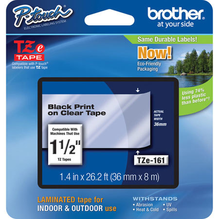 Brother 36mm (1.4") Black On Clear Tape for P-Touch 8m (26.2 ft)