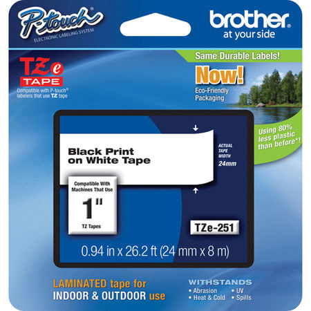 Brother 0.94" Black on White Tape for P-touch (26.2')