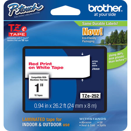 Brother TZe252 0.94" Red On White Tape for P-Touch (26.2ft)