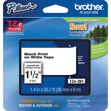 Brother 1.4" Black Print On White Laminated Tape (26.2')