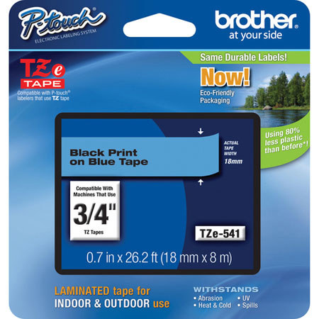 Brother 18mm (0.7") Black On Blue Tape for P-Touch 8m (26.2 ft)