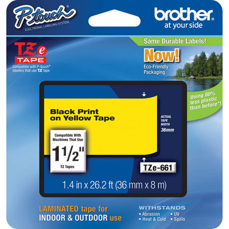 Brother 1.4" Black on Yellow Tape for P-Touch (26.2 ft)