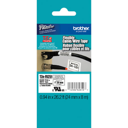Brother 0.94" Black on White Flexible ID Tape (26.2ft)