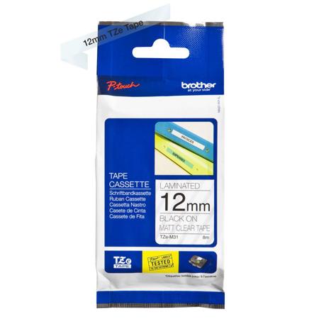 Brother TZe-M31 12mm (0.47") Black on Premium Matte Clear Labeling Tape, 26.2'