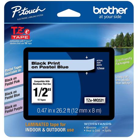 Brother 0.47"x26.2' Laminated Tape for P-Touch Labelers, Black on Pastel Blue