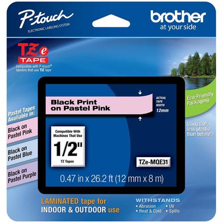 Brother 0.47"x26.2' Laminated Tape for P-Touch Labelers, Black on Pastel Pink