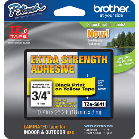 Brother TZeS641 0.7" Black on Yellow Tape for P-Touch (26.2 ft)