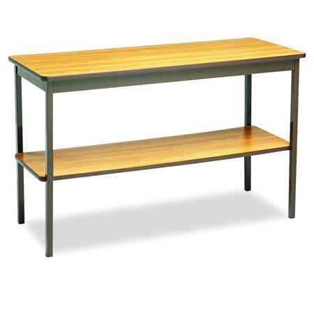 Barricks Rectangular Utility Table with Bottom Shelf, Light Oak