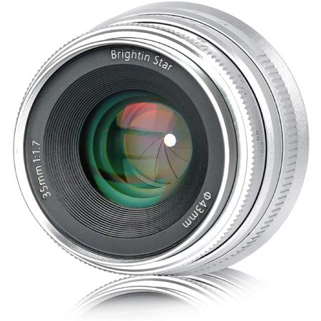 Brightin Star 35mm F1.7 APS-C Aperture Focus Lens for Fuji X Cameras, Silver