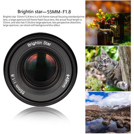 Brightin Star 55mm F1.8 Full Frame Large Aperture Focus Lens for Canon RF, Black