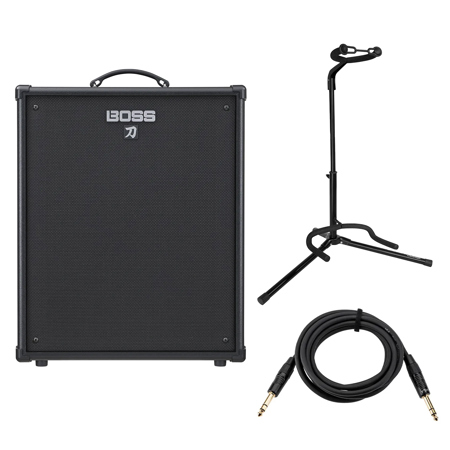 H&A Katana-210 160W 1x10" Combo Bass Amplifier, Bundle with Adjustable Tripod Guitar Stand and 10' Platinum Pro TRS 1/4" Male Cable