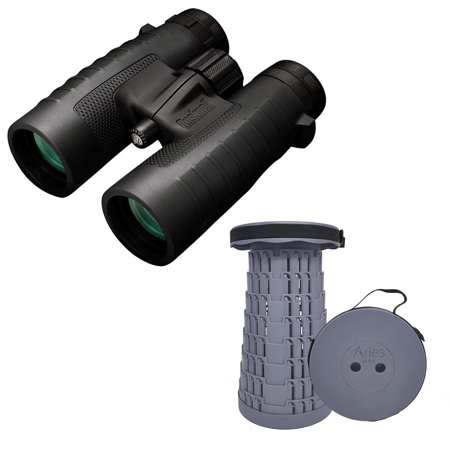Bushnell 10x42 Trophy XLT Roof Prism Binocular, 6.2 Degree Angle of View, Black, Bundle with Portable Telescoping Stool/Chair